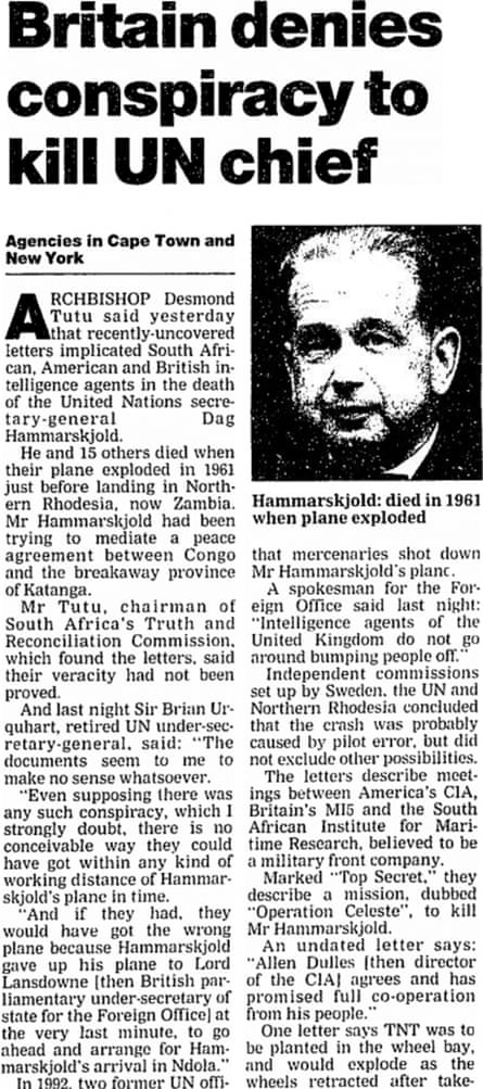 19 September 1961 Un Secretary General Dag Hammarskjold Dies In Plane Crash United Nations 