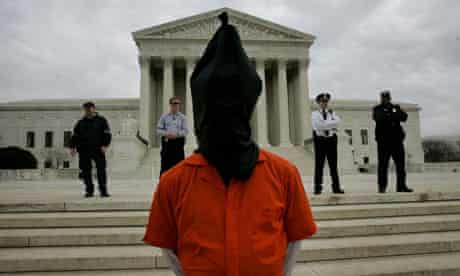 Demonstrator dressed as Abu Ghraib prisoner