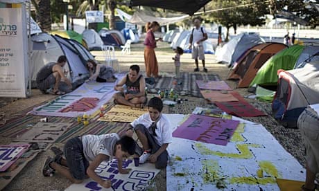 A tent protest camp in Beersheva, one of dozens that have been established around Israel
