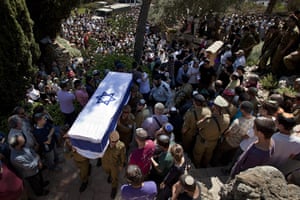 Israeli air strikes: Israeli soldiers carry the coffin of First Sgt. Moshe Naftali, 22