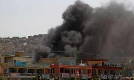 Smoke rises from British Council in Kabul following attack on August 19 2011
