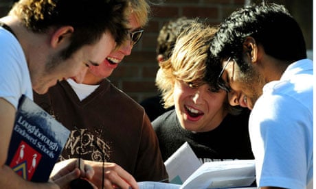 Students look at their A-level results
