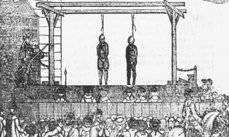 A depiction of a public hanging in Newgate, circa 1797