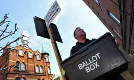 A ballot box is delivered to a polling station in London on May 4, 2011.
