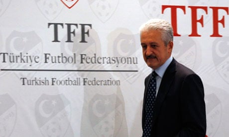 Turkish Football Federation Chairman Aydinlar arrives to a news conference in Istanbul
