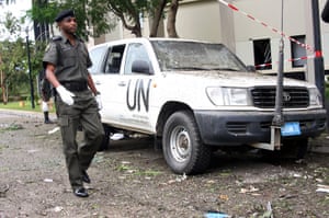 UN Abuja bomb blast: Policeman at the scene of the blast