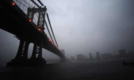 View from Manhattan Bridge as New York is hit by Hurricane Irene