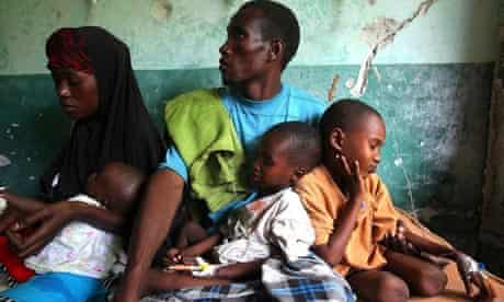 Somalian family at a makeshift hospital