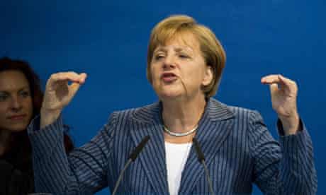 Angela Merkel addresses an election rally