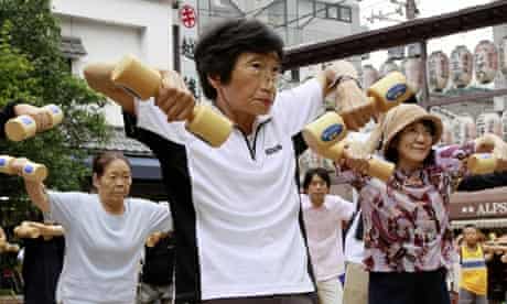 Elderly Japanese people exercise