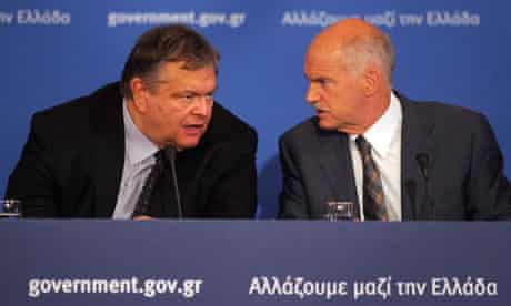 Greece finance minister Evangelos Venizelos and prime minister George Papandreou