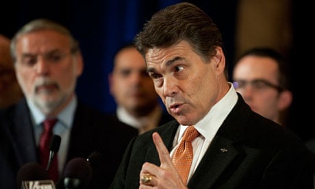 Rick Perry talks at a campaign rally in New York