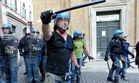Riot police during a clash with anti-austerity protesters in Rome last week