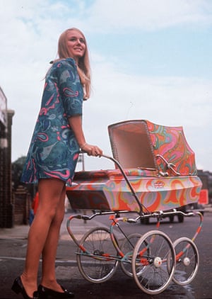 Paisley gallery: Nicky Hunt in mini dress with psychedelic pram 1967