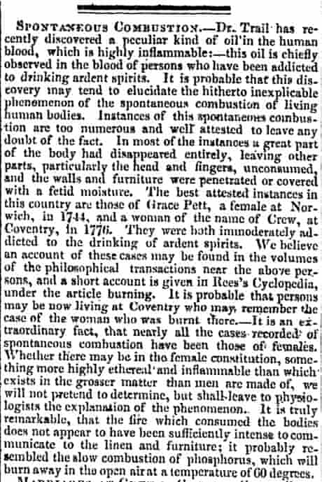 Spontaneous Human Combustion A Hot Topic Once More Biology The Guardian