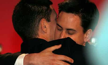 David and Ed Miliband embrace after the latter was voted new leader of the Labour party