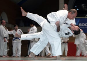 Putin: Russian Prime Minister Vladimir Putin in a judo training session 
