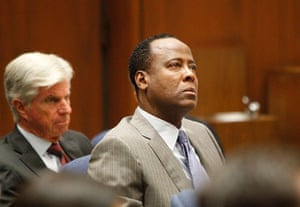 Michael Jackson trial: An emotional Dr. Conrad Murray looks up during the Michael Jackson trial