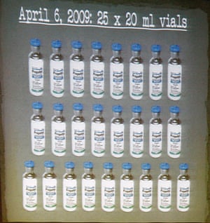 Michael Jackson trial: A slide projection of propofol vials at teh Michael Jackson trial