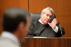 Michael Jackson trial: Judge Michael E. Pastor gestures to Defence Attorney Edward Chernoff