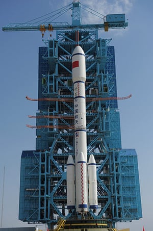 China space launch: View of the Long March rocket on a pad at the Jiuquan launch site