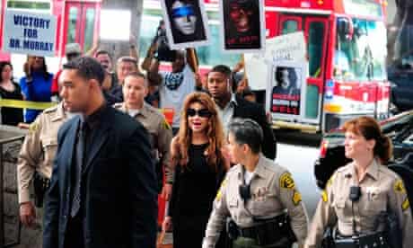 La Toya Jackson (centre) arrives for day four of the trial of her brother Michael Jackson's doctor 