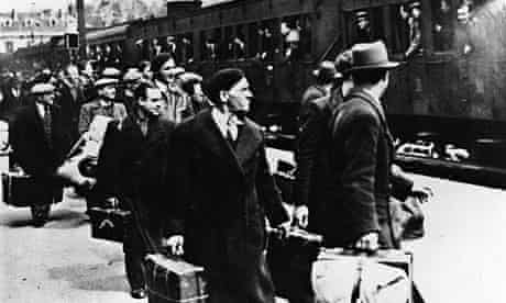 Jews, mainly Polish, getting off a train in Pithiviers, central France, in May 1941
