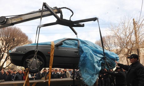 The car belonging to Iranian nuclear scientist Mostafa Ahmadi-Roshan