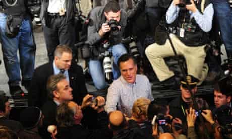 Mitt Romney with reporters