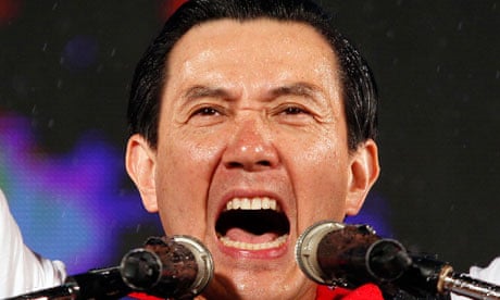The Taiwanese president, Ma Ying-jeou, celebrates his election victory
