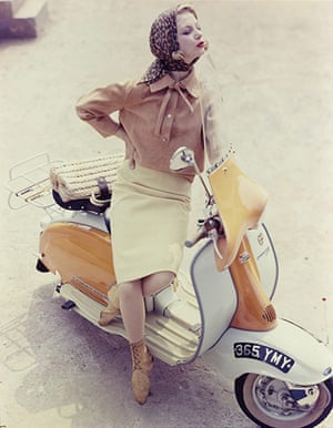 Norman Parkinson: A vintage colour transparency of a Jaeger ad featuring a woman on a Vespa