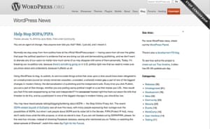 SOPA web protests: wordpress makes a  protest against SOPA on 17th January 2011