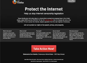 SOPA web protests: mozilla blacks out in protest against SOPA on 17th January 2011