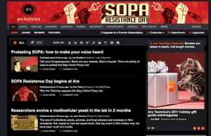 SOPA web protests: Ars Technica  blacks out in protest against SOPA on 17th January 2011