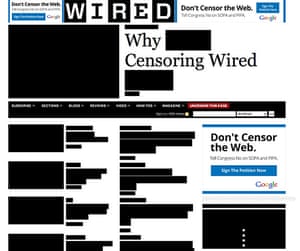 SOPA web protests: WIRED blacks out in protest against SOPA on 17th January 2011
