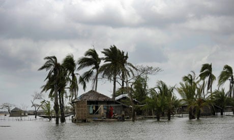 A house in south Bangladesh after cyclone Aila in 2009