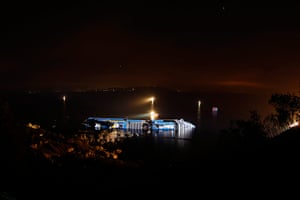 Concordia: The Costa Concordia cruise ship at night