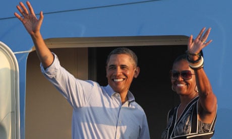 Barack and Michelle Obama leaving Hawaii