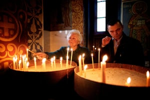 Serbian Lazarica Church: Serbian Orthodox Christians light candles