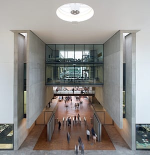 Stanton Williams projects: A Large main foyer of modern college with very high ceiling