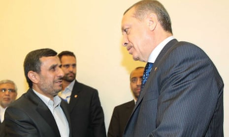 Iranian president Mahmoud Ahmadinejad and Turkish prime minister Recep Tayyip Erdogan held surprise talks in Baku, Azerbaijan at the sidelines of a summit on Tuesday.