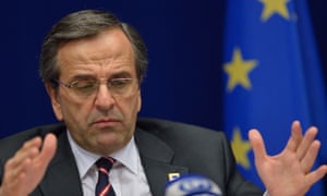 Greek Prime Minister Antonis Samaras gives a press conference on the final day of an EU summit in Brussels on October 19, 2012.