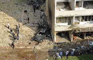 Beirut Car Bomb: Lebanese security forces inspecting the scene the bombing attack