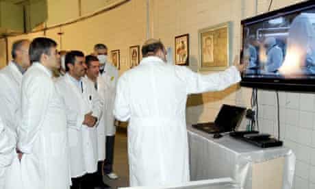 The Iranian president, Mahmoud Ahmadinejad, visits Tehran's nuclear reactor research centre