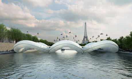 Inflatable bridge spanning the river Seine