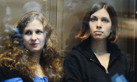 Pussy Riot band members Maria Alyokhina and Nadezhda Tolokonnikova during their court hearing