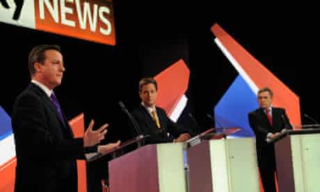 David Cameron, Nick Clegg and Gordon Brown take part in the second live leaders' election debate