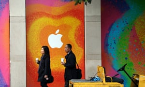 The walls of the California Theater in San Jose are decorated with an Apple logo.