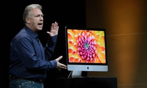 Apple senior vice president of worldwide product marketing Phil Schiller announces the new iMac during an Apple special event in San Jose.