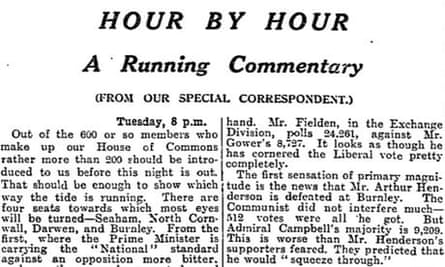 The Guardian's 'hour by hour' coverage of the 1931 election